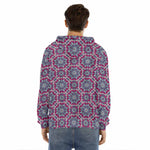 Magenta Mandala Bohemian Pattern Print Men's Velvet Pullover Hoodie