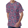 Magenta Mandala Bohemian Pattern Print Men's Velvet T-Shirt
