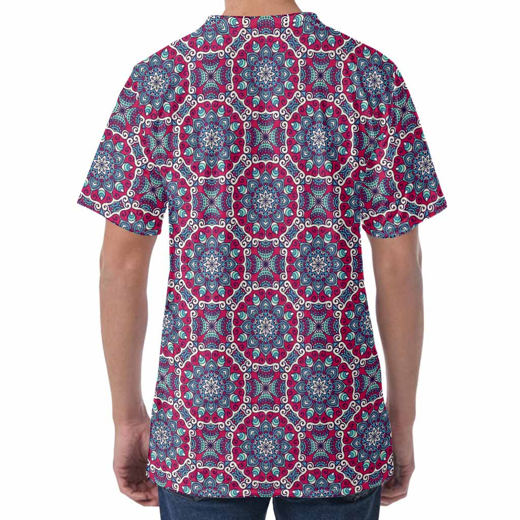 Magenta Mandala Bohemian Pattern Print Men's Velvet T-Shirt