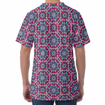 Magenta Mandala Bohemian Pattern Print Men's Velvet T-Shirt