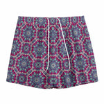 Magenta Mandala Bohemian Pattern Print Mesh Shorts