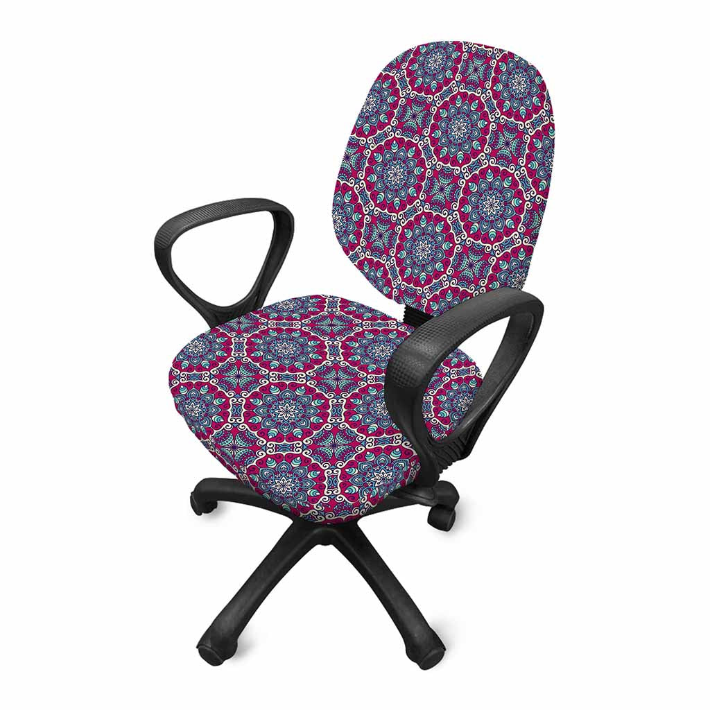 Magenta Mandala Bohemian Pattern Print Office Chair Cover