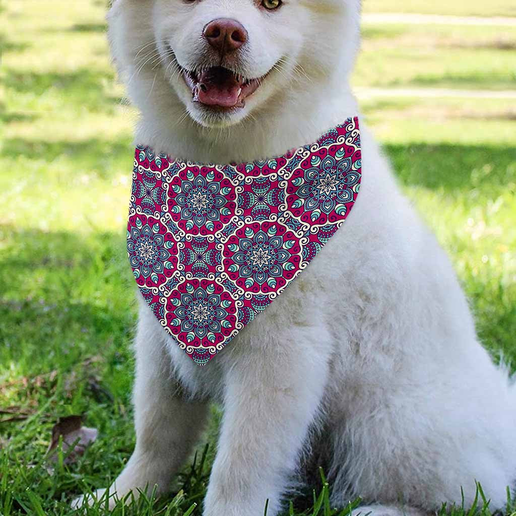 Magenta Mandala Bohemian Pattern Print Over The Collar Dog Bandana