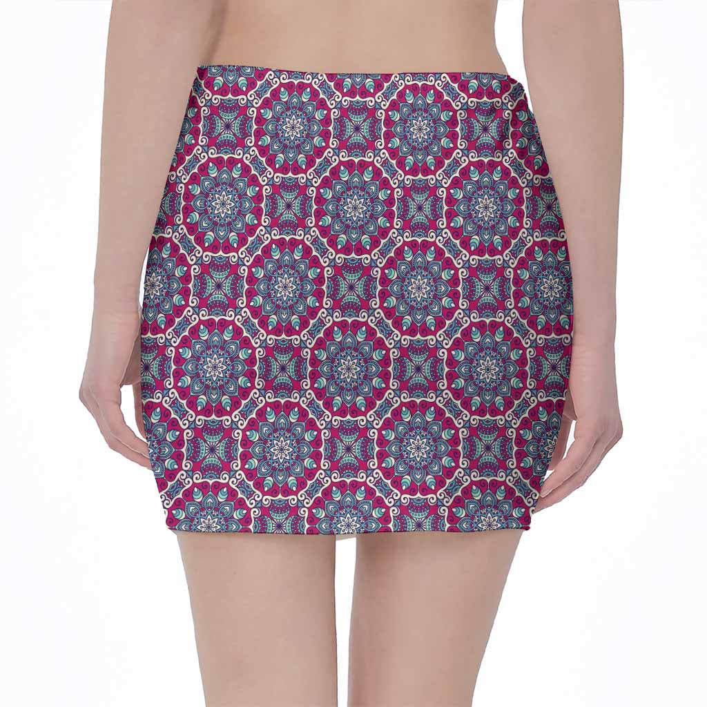 Magenta Mandala Bohemian Pattern Print Pencil Mini Skirt