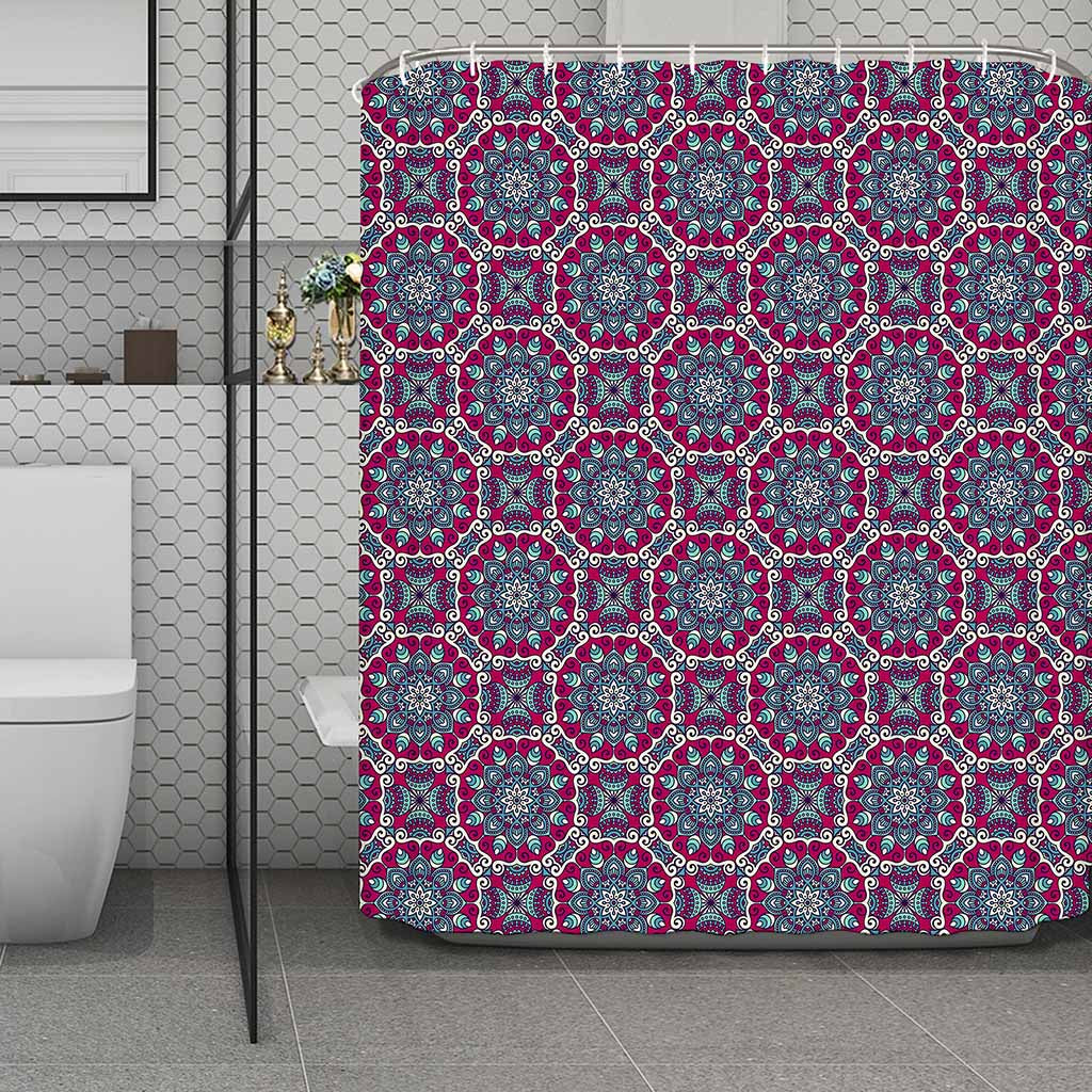 Magenta Mandala Bohemian Pattern Print Polyester Shower Curtain