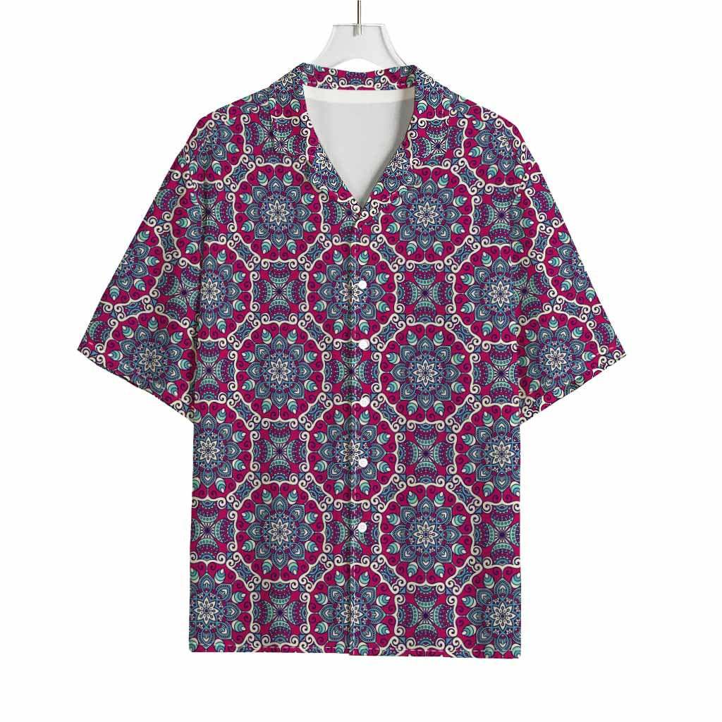 Magenta Mandala Bohemian Pattern Print Rayon Hawaiian Shirt
