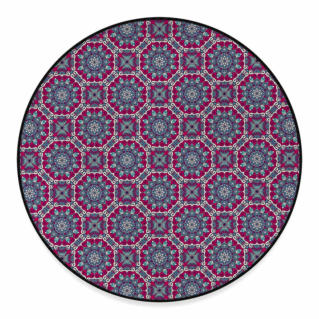 Magenta Mandala Bohemian Pattern Print Round Floor Mat