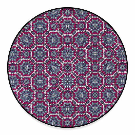 Magenta Mandala Bohemian Pattern Print Round Floor Mat
