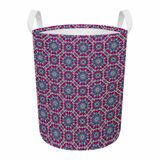 Magenta Mandala Bohemian Pattern Print Round Laundry Basket