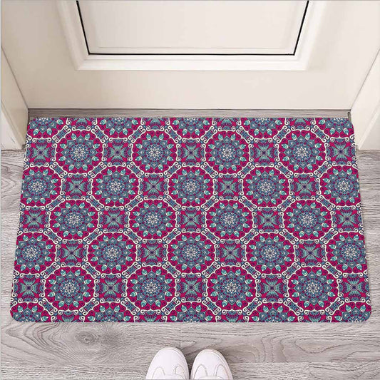 Magenta Mandala Bohemian Pattern Print Rubber Doormat