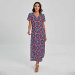 Magenta Mandala Bohemian Pattern Print Short Sleeve Maxi Dress