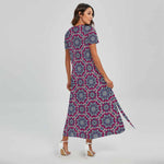 Magenta Mandala Bohemian Pattern Print Short Sleeve Maxi Dress