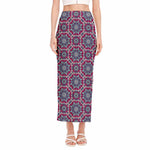 Magenta Mandala Bohemian Pattern Print Side Slit Maxi Skirt