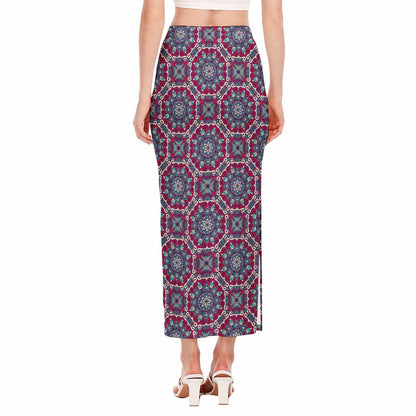 Magenta Mandala Bohemian Pattern Print Side Slit Maxi Skirt