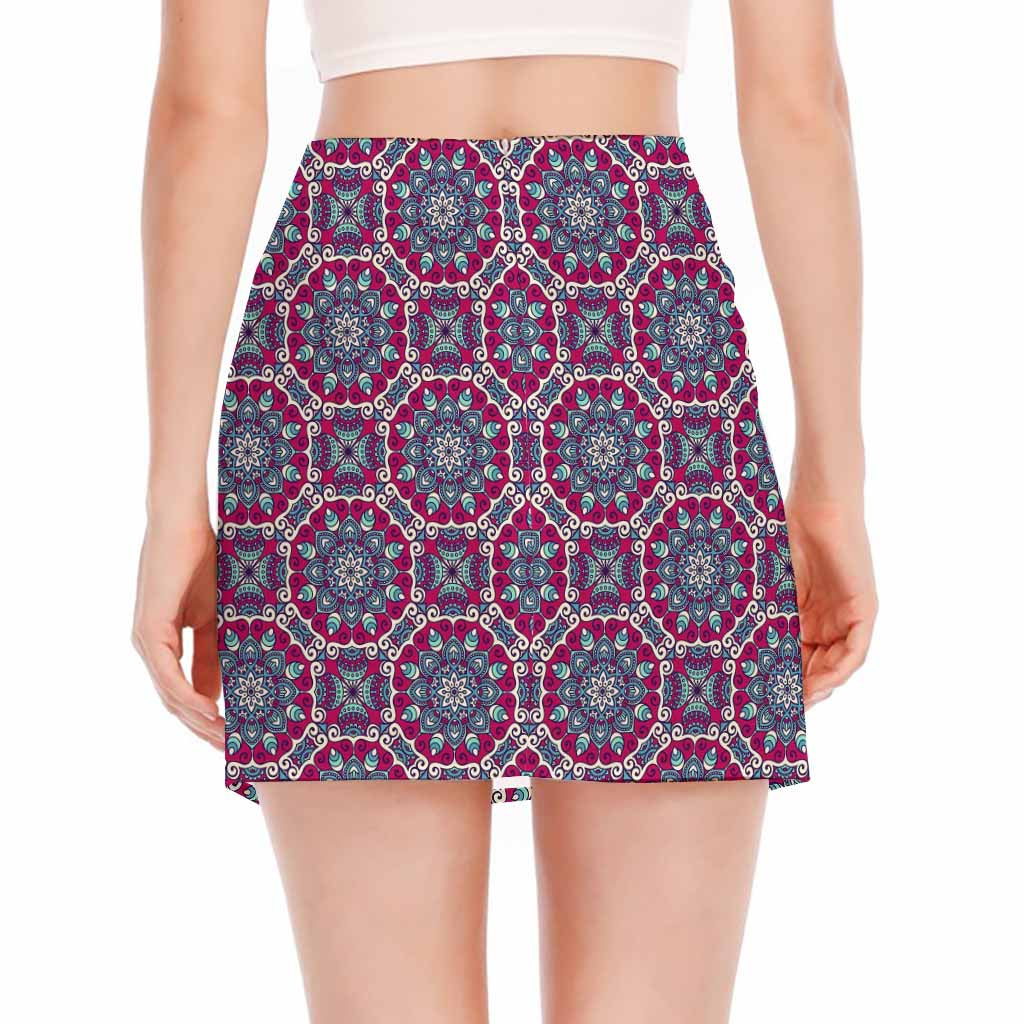 Magenta Mandala Bohemian Pattern Print Side Slit Mini Skirt