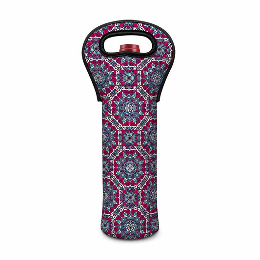Magenta Mandala Bohemian Pattern Print Single Neoprene Wine Tote