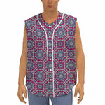 Magenta Mandala Bohemian Pattern Print Sleeveless Baseball Jersey
