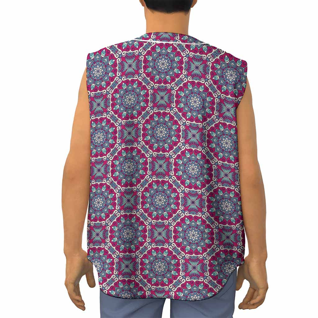 Magenta Mandala Bohemian Pattern Print Sleeveless Baseball Jersey