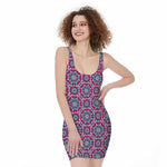 Magenta Mandala Bohemian Pattern Print Sleeveless Bodycon Dress