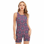 Magenta Mandala Bohemian Pattern Print Sleeveless One Piece Swimsuit