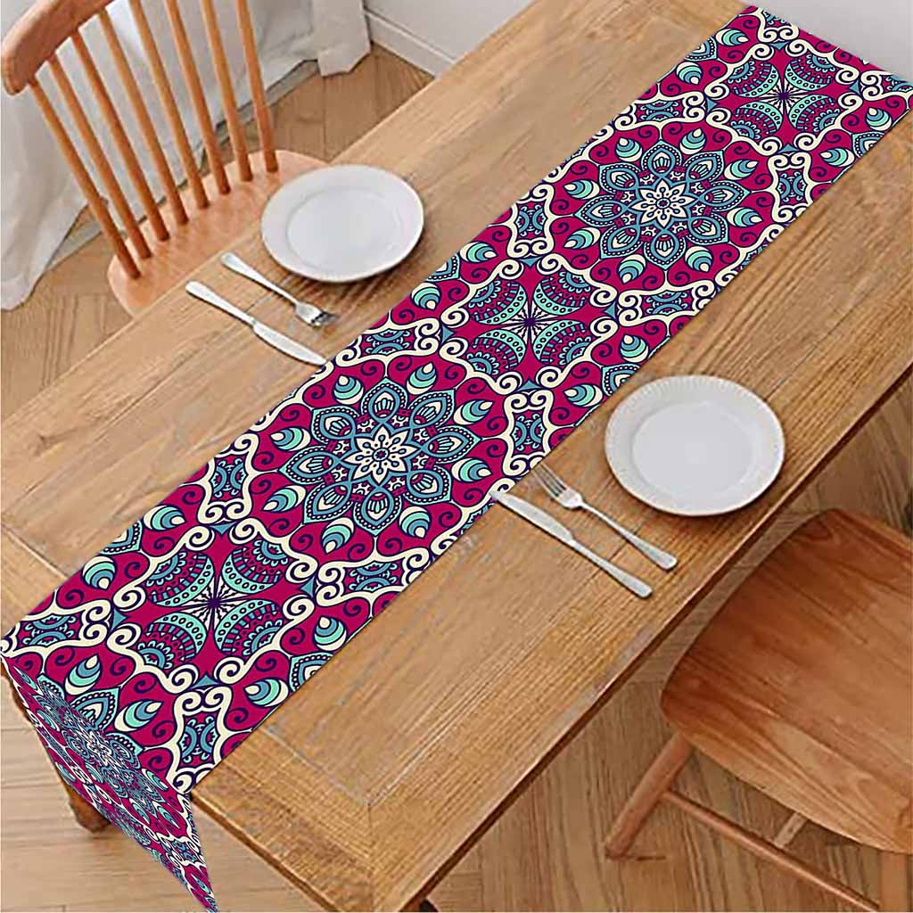 Magenta Mandala Bohemian Pattern Print Table Runner