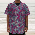Magenta Mandala Bohemian Pattern Print Textured Short Sleeve Shirt