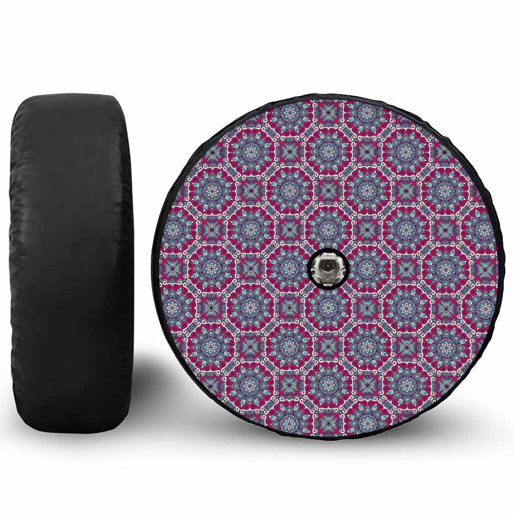 Magenta Mandala Bohemian Pattern Print Tire Cover With Camera Hole