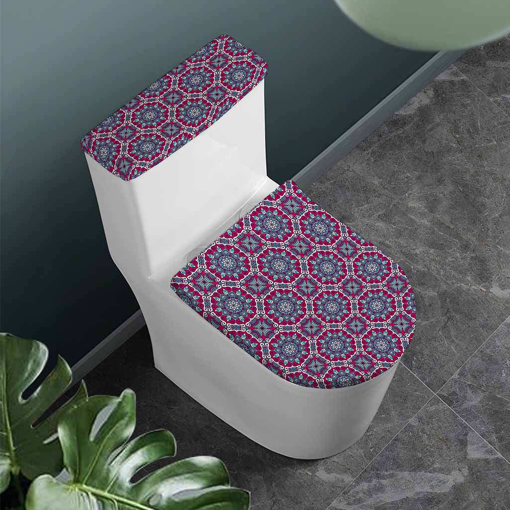 Magenta Mandala Bohemian Pattern Print Toilet Lid And Tank Cover Set