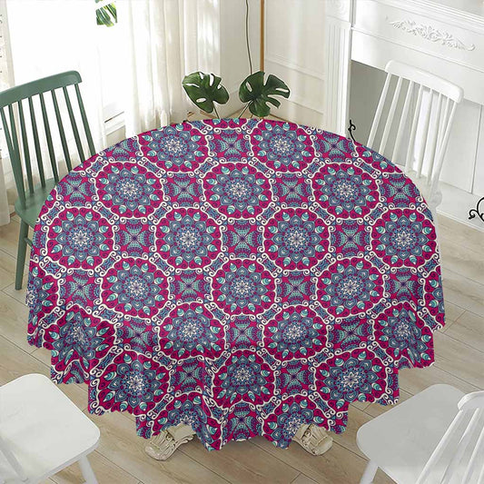 Magenta Mandala Bohemian Pattern Print Waterproof Round Tablecloth