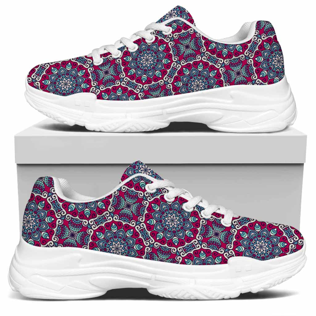 Magenta Mandala Bohemian Pattern Print White Chunky Shoes