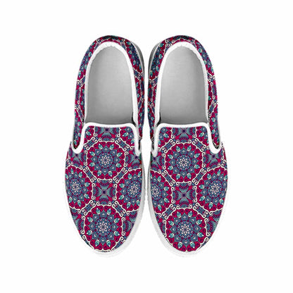 Magenta Mandala Bohemian Pattern Print White Slip On Sneakers