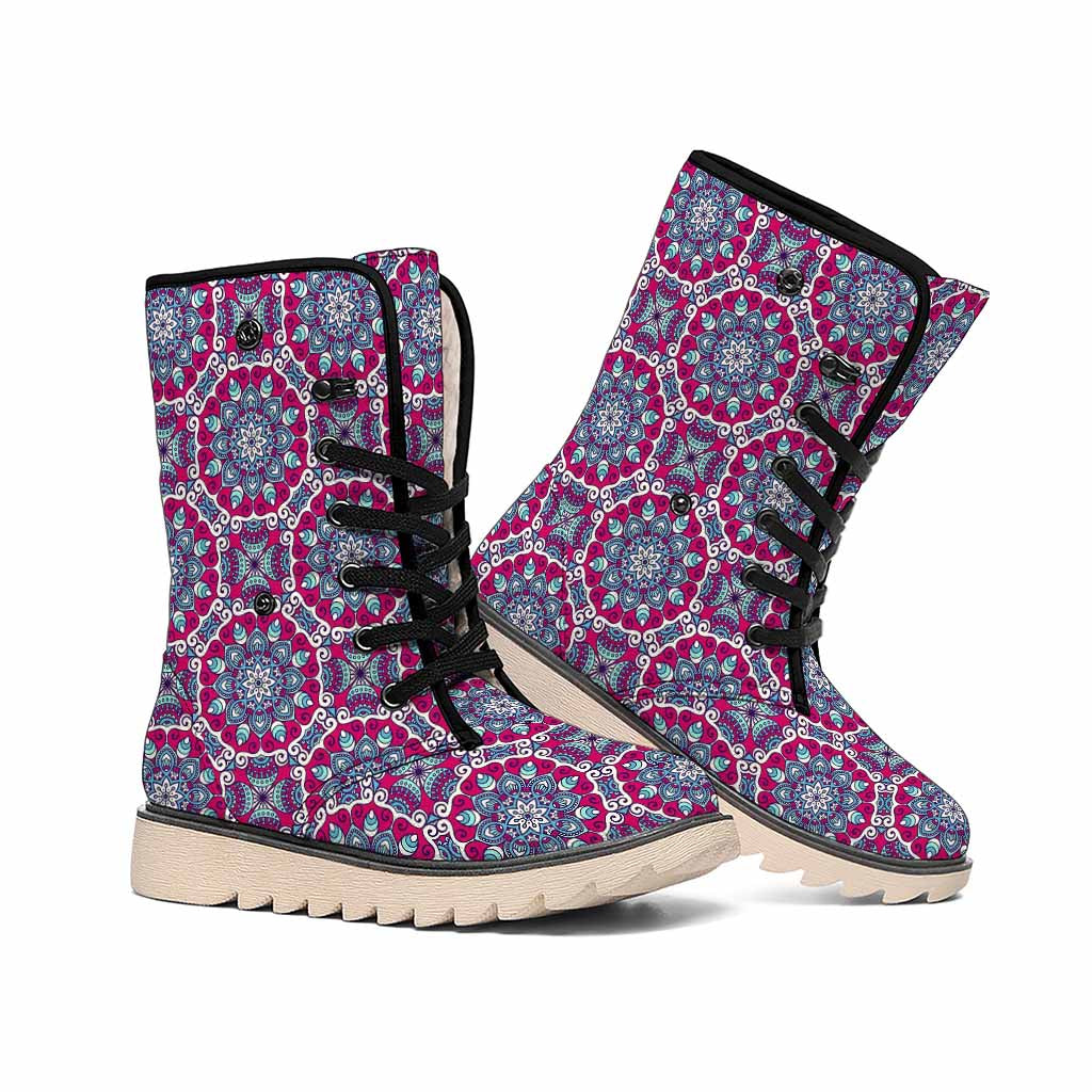 Magenta Mandala Bohemian Pattern Print Winter Boots