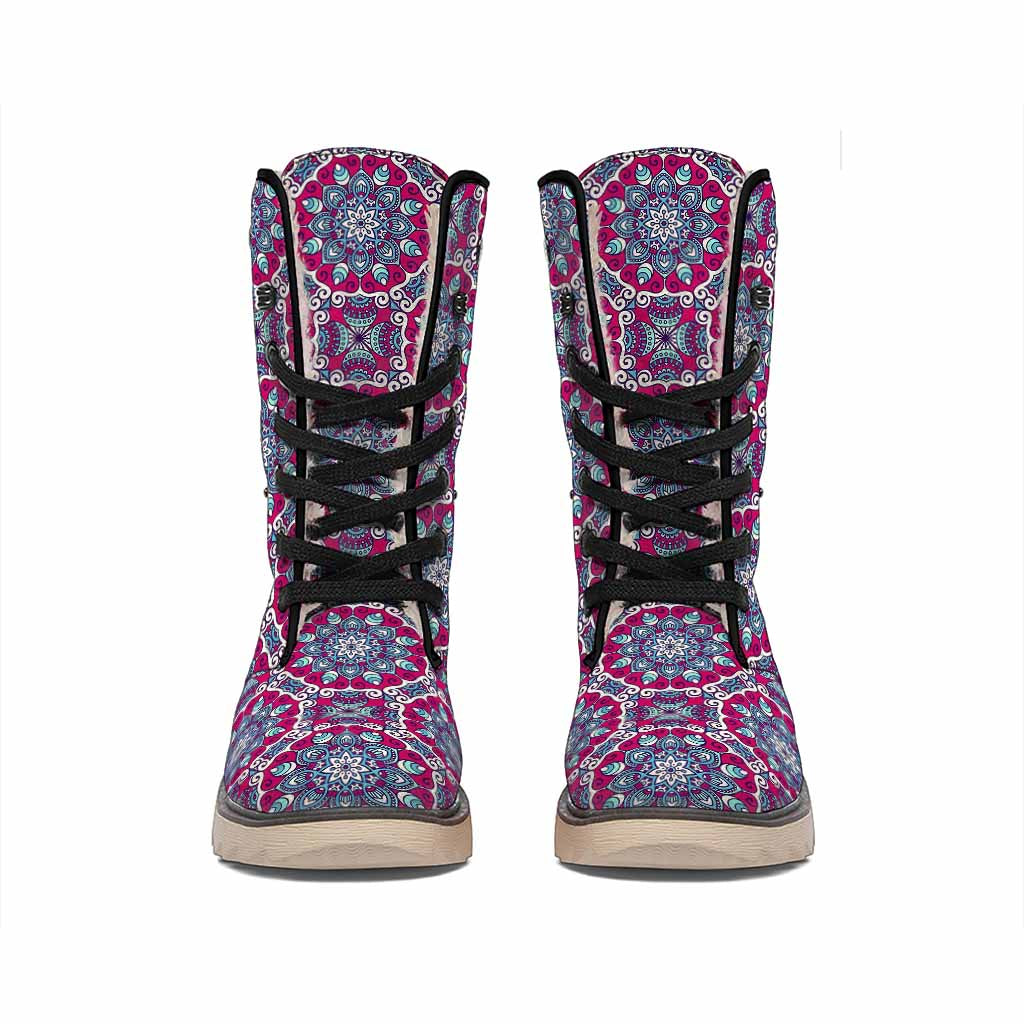 Magenta Mandala Bohemian Pattern Print Winter Boots