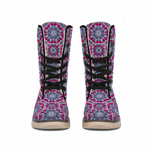 Magenta Mandala Bohemian Pattern Print Winter Boots