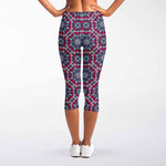 Magenta Mandala Bohemian Pattern Print Women's Capri Leggings
