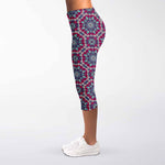 Magenta Mandala Bohemian Pattern Print Women's Capri Leggings