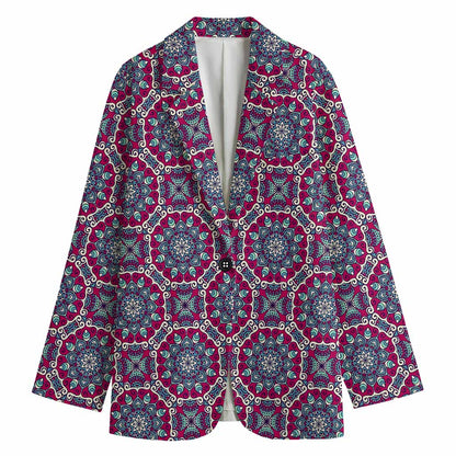 Magenta Mandala Bohemian Pattern Print Women's Cotton Blazer