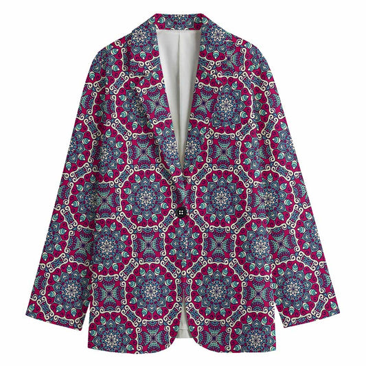 Magenta Mandala Bohemian Pattern Print Women's Cotton Blazer