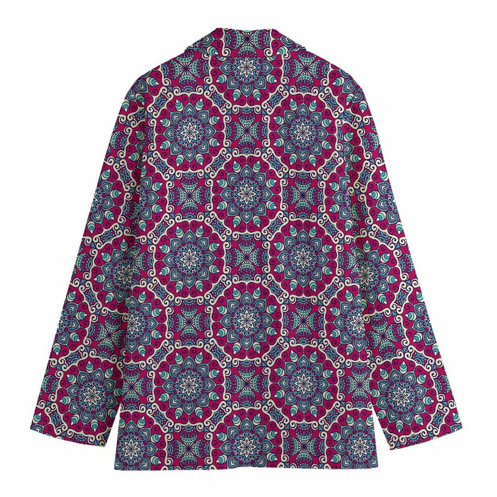 Magenta Mandala Bohemian Pattern Print Women's Cotton Blazer
