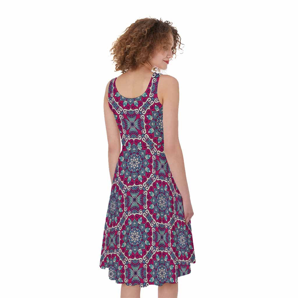 Magenta Mandala Bohemian Pattern Print Women's Sleeveless Dress