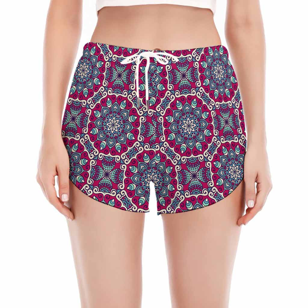 Magenta Mandala Bohemian Pattern Print Women's Split Running Shorts