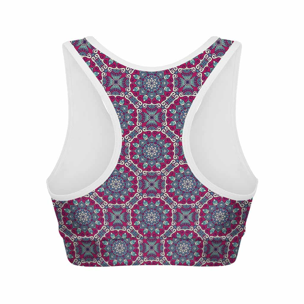 Magenta Mandala Bohemian Pattern Print Women's Sports Bra