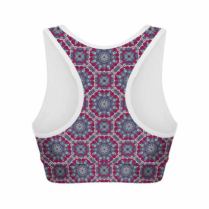 Magenta Mandala Bohemian Pattern Print Women's Sports Bra