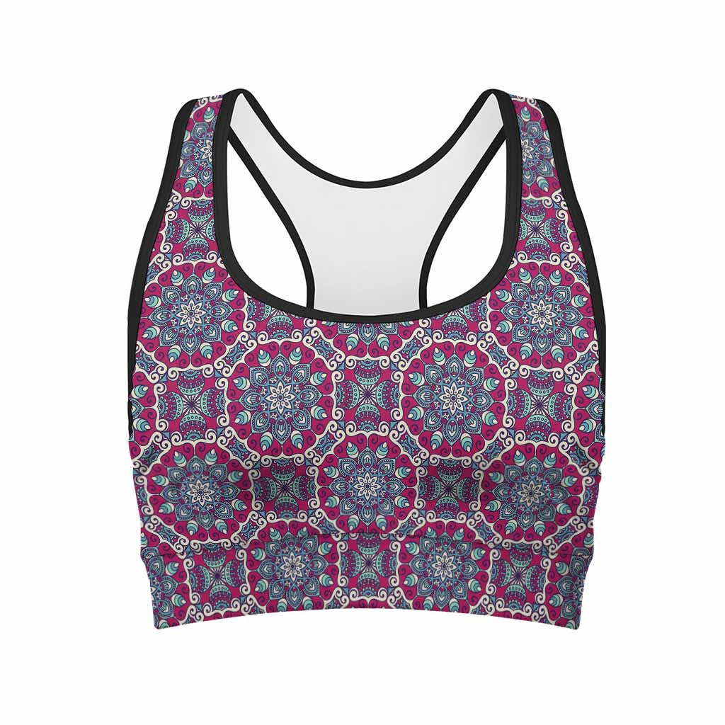 Magenta Mandala Bohemian Pattern Print Women's Sports Bra