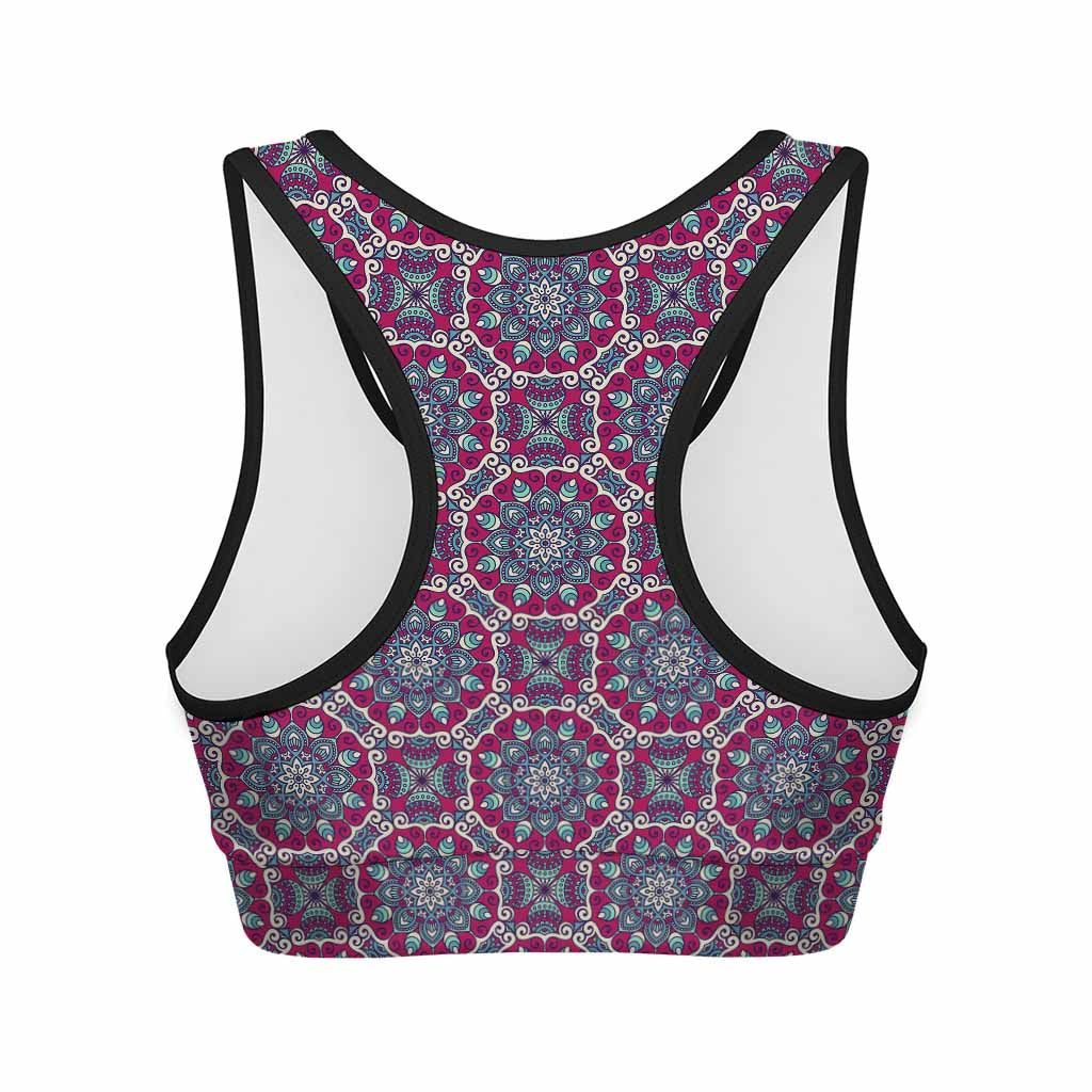 Magenta Mandala Bohemian Pattern Print Women's Sports Bra