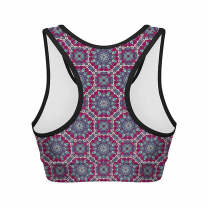 Magenta Mandala Bohemian Pattern Print Women's Sports Bra