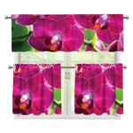 Magenta Orchid Flower Print 3 Piece Kitchen Curtains