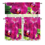 Magenta Orchid Flower Print 3 Piece Kitchen Curtains