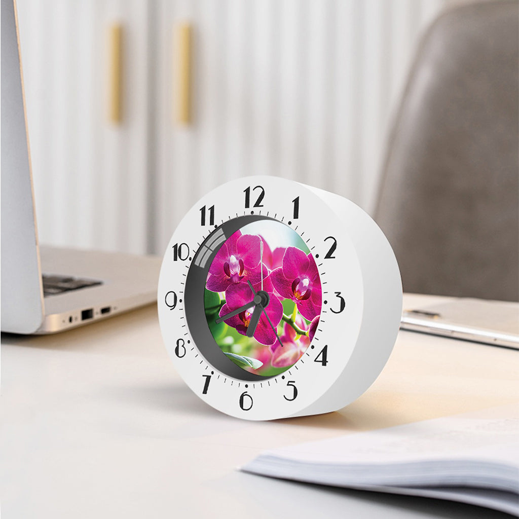 Magenta Orchid Flower Print Alarm Clock