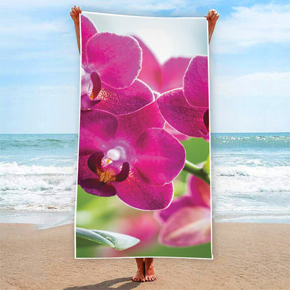Magenta Orchid Flower Print Beach Towel